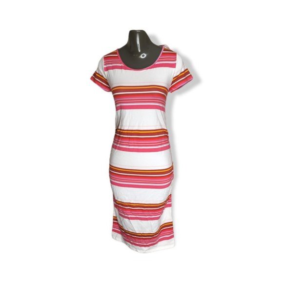 Isabel Maternity Women's White & Pink Below Knee Length Maternity Dress - Picture 1 of 7